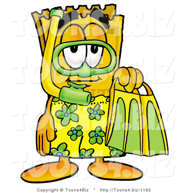 Illustration of a Cartoon Admission Ticket Mascot in Green and Yellow Snorkel Gear