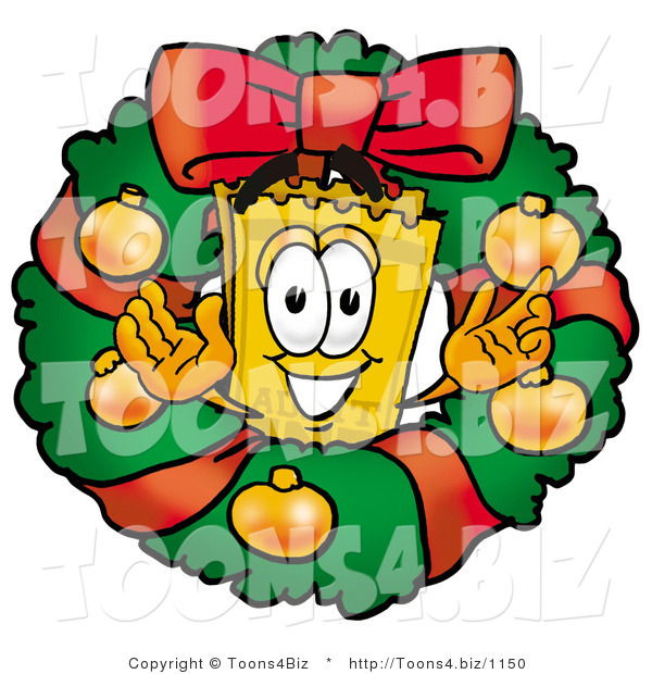 Illustration of a Cartoon Admission Ticket Mascot in the Center of a Christmas Wreath
