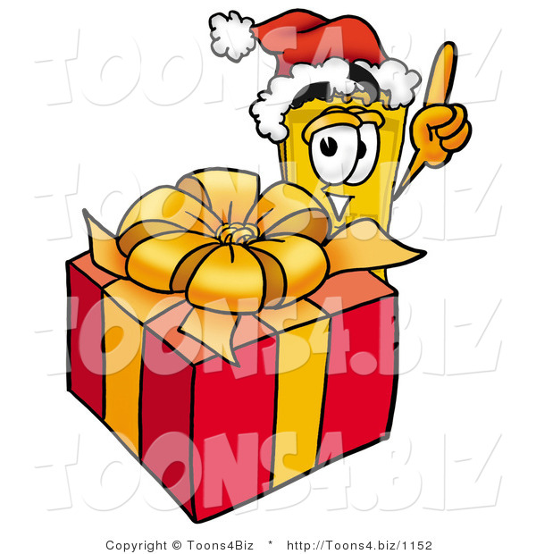 Illustration of a Cartoon Admission Ticket Mascot Standing by a Christmas Present