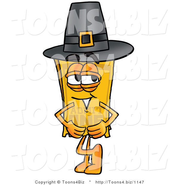 Illustration of a Cartoon Admission Ticket Mascot Wearing a Pilgrim Hat on Thanksgiving
