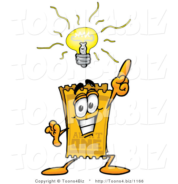 Illustration of a Cartoon Admission Ticket Mascot with a Bright Idea