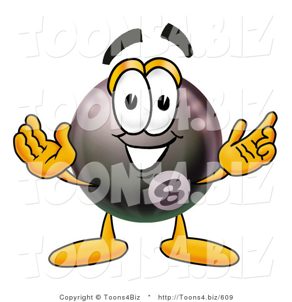 Illustration of a Cartoon Billiard 8 Ball Masco with Welcoming Open Arms