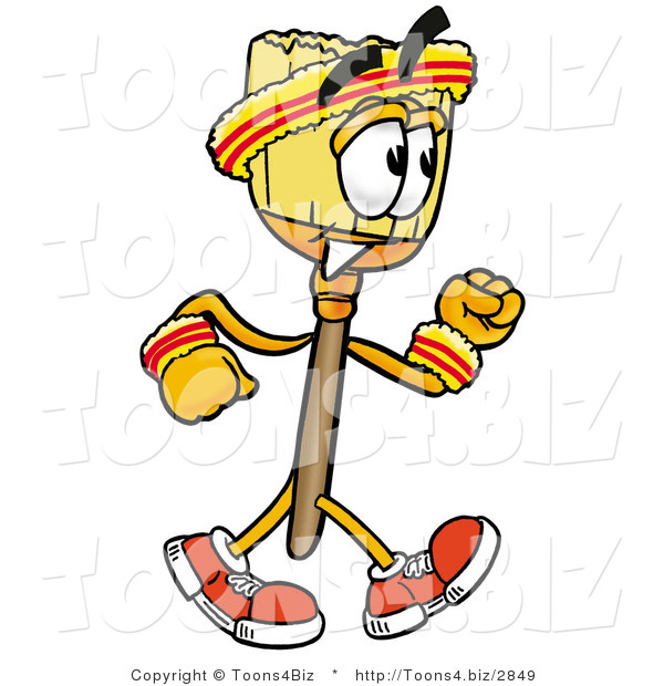 Illustration of a Cartoon Broom Mascot Speed Walking or Jogging