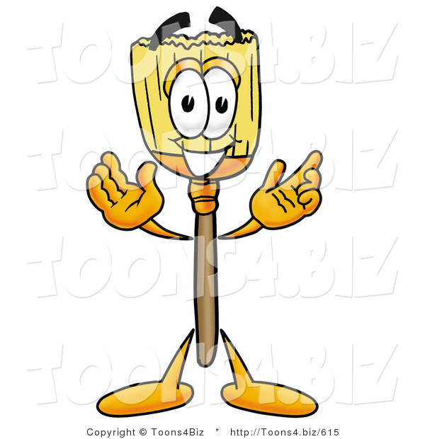 Illustration of a Cartoon Broom Mascot with Welcoming Open Arms