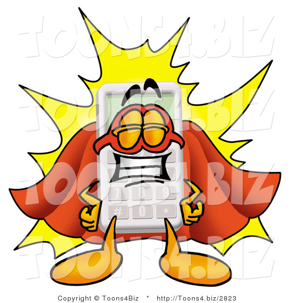 Illustration of a Cartoon Calculator Mascot Dressed As a Super Hero