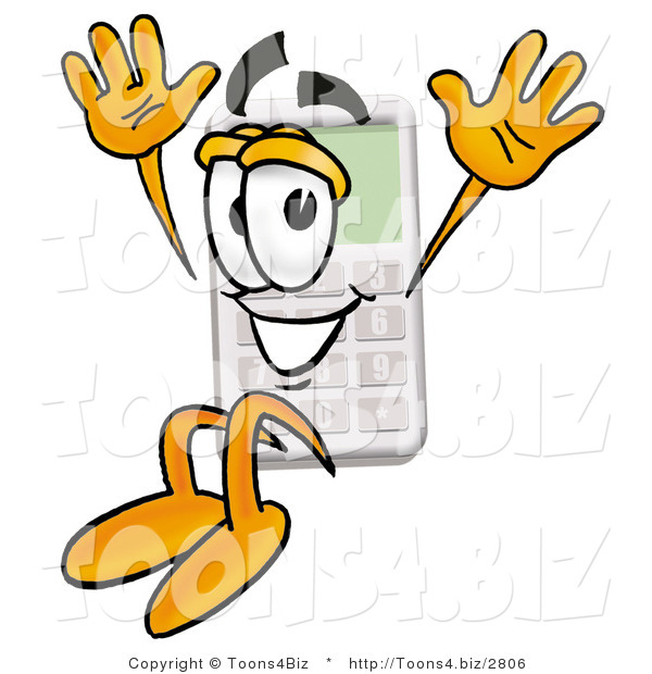 Illustration of a Cartoon Calculator Mascot Jumping