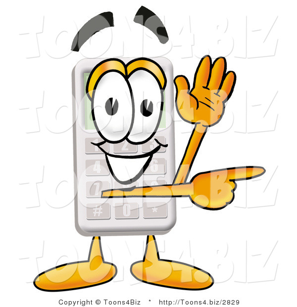 Illustration of a Cartoon Calculator Mascot Waving and Pointing
