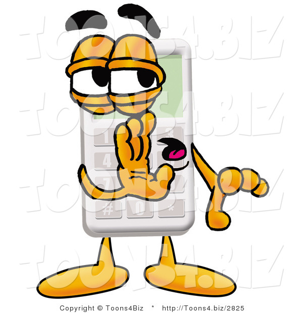Illustration of a Cartoon Calculator Mascot Whispering and Gossiping