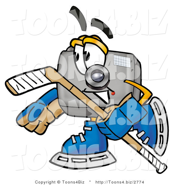 Illustration of a Cartoon Camera Mascot Playing Ice Hockey