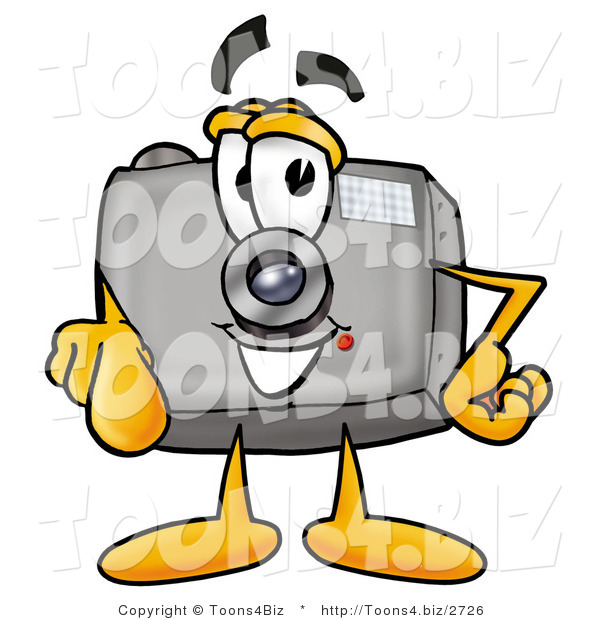 Illustration of a Cartoon Camera Mascot Pointing at the Viewer