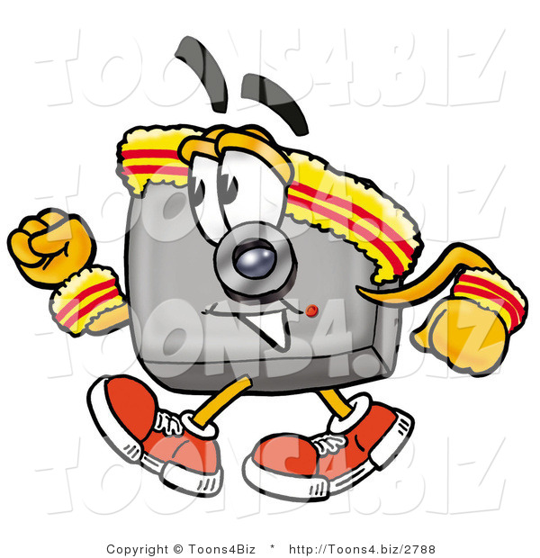 Illustration of a Cartoon Camera Mascot Speed Walking or Jogging