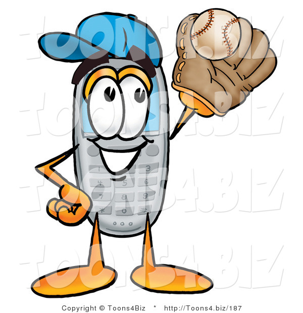 Illustration of a Cartoon Cellphone Mascot Catching a Baseball with a Glove