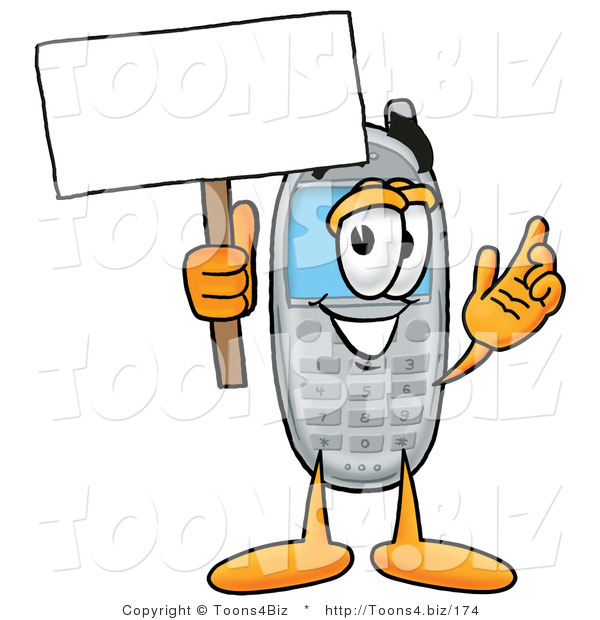 Illustration of a Cartoon Cellphone Mascot Holding a Blank Sign