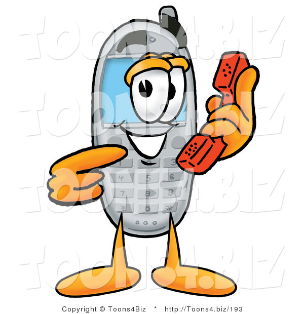Illustration of a Cartoon Cellphone Mascot Holding a Telephone