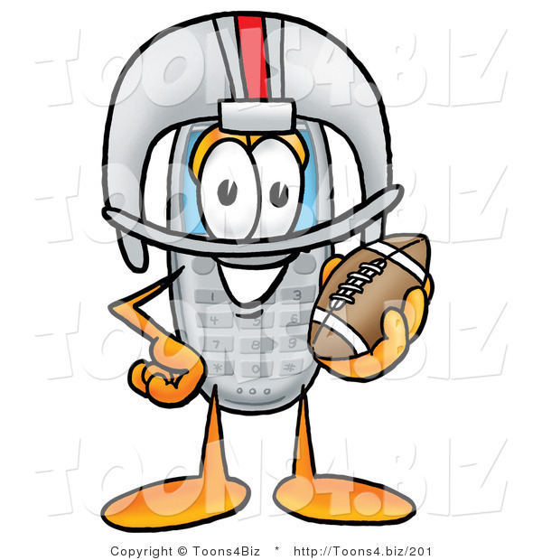Illustration of a Cartoon Cellphone Mascot in a Helmet, Holding a Football