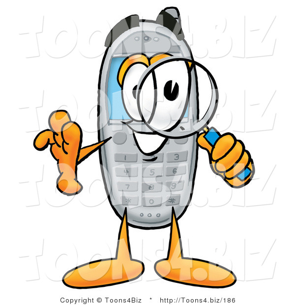 Illustration of a Cartoon Cellphone Mascot Looking Through a Magnifying Glass