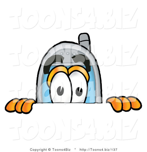 Illustration of a Cartoon Cellphone Mascot Peeking over a Surface