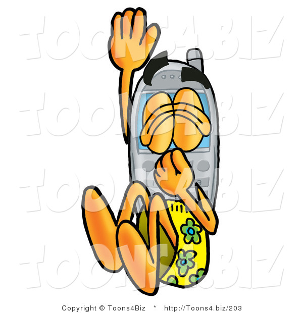 Illustration of a Cartoon Cellphone Mascot Plugging His Nose While Jumping into Water