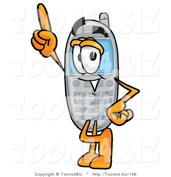 Illustration of a Cartoon Cellphone Mascot Pointing Upwards