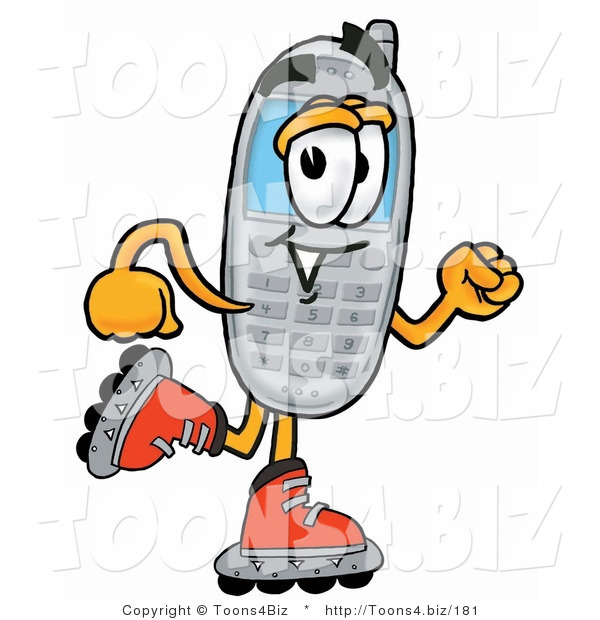 Illustration of a Cartoon Cellphone Mascot Roller Blading on Inline Skates