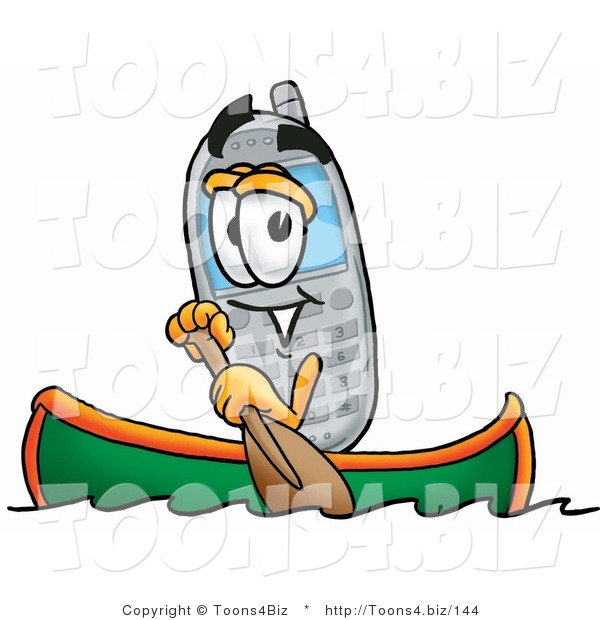 Illustration of a Cartoon Cellphone Mascot Rowing a Boat