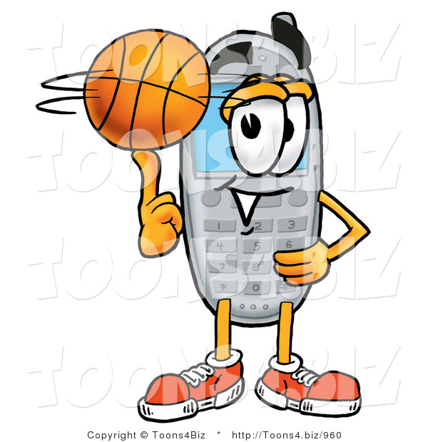 Illustration of a Cartoon Cellphone Mascot Spinning a Basketball on His Finger