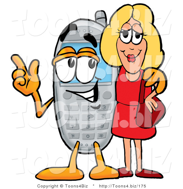 Illustration of a Cartoon Cellphone Mascot Talking to a Pretty Blond Woman