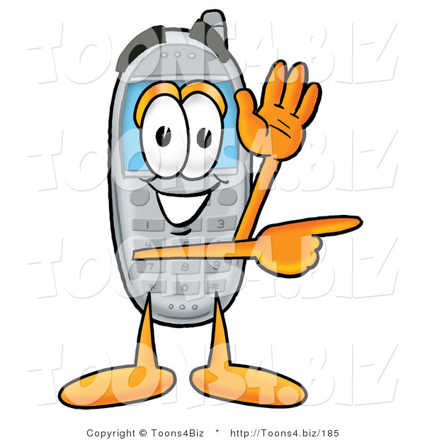 Illustration of a Cartoon Cellphone Mascot Waving from Inside a Computer Screen