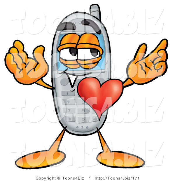 Illustration of a Cartoon Cellphone Mascot with His Heart Beating out of His Chest