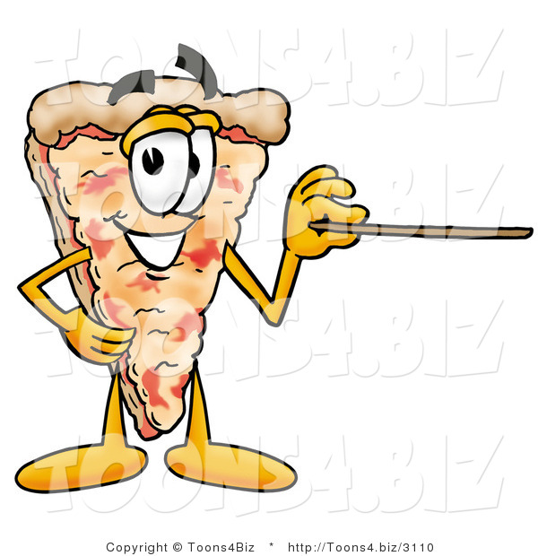 Illustration of a Cartoon Cheese Pizza Mascot Holding a Pointer Stick