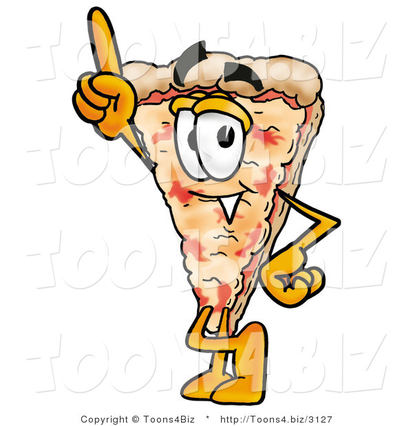 Illustration of a Cartoon Cheese Pizza Mascot Pointing Upwards