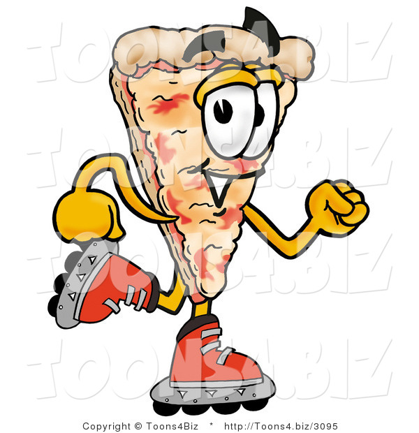 Illustration of a Cartoon Cheese Pizza Mascot Roller Blading on Inline Skates