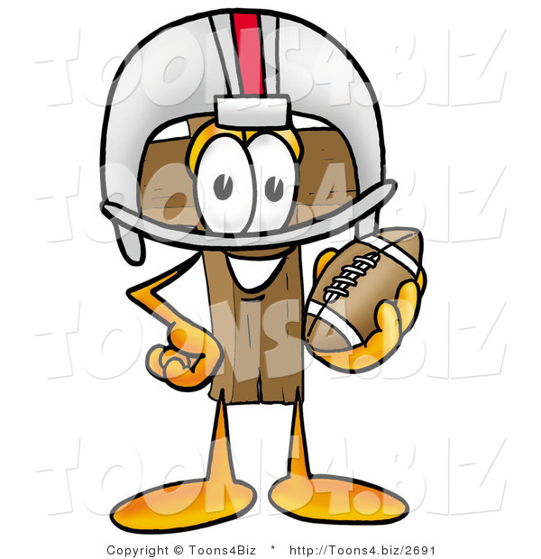 Illustration of a Cartoon Christian Cross Mascot in a Helmet, Holding a Football