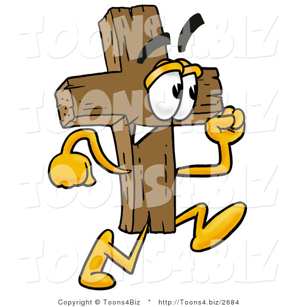 Illustration of a Cartoon Christian Cross Mascot Running