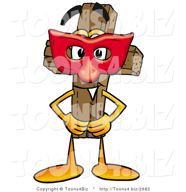 Illustration of a Cartoon Christian Cross Mascot Wearing a Red Mask over His Face