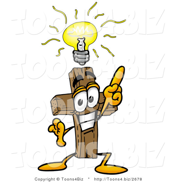 Illustration of a Cartoon Christian Cross Mascot with a Bright Idea