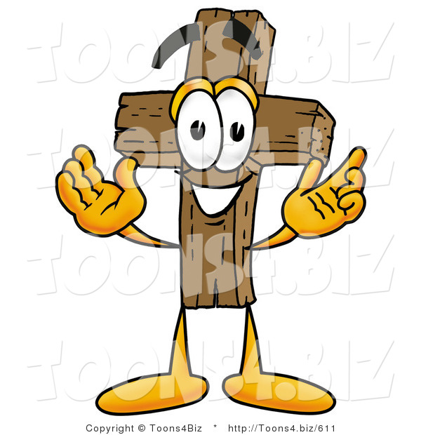 Illustration of a Cartoon Christian Cross Mascot with Welcoming Open Arms