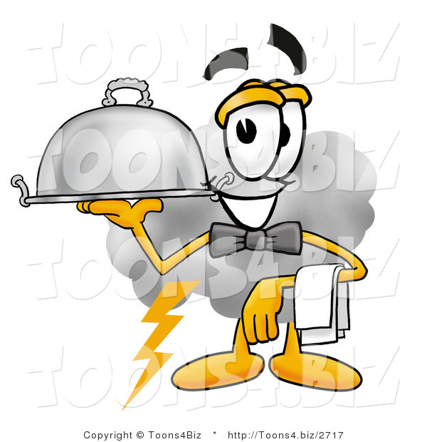 Illustration of a Cartoon Cloud Mascot Dressed As a Waiter and Holding a Serving Platter
