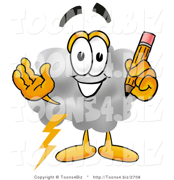 Illustration of a Cartoon Cloud Mascot Holding a Pencil
