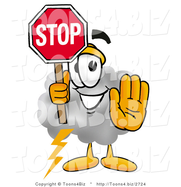Illustration of a Cartoon Cloud Mascot Holding a Stop Sign