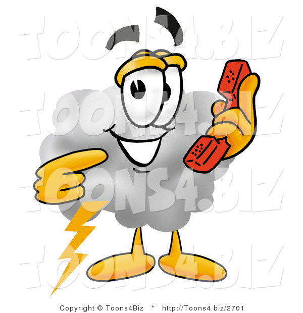 Illustration of a Cartoon Cloud Mascot Holding a Telephone