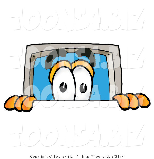 Illustration of a Cartoon Computer Mascot Peeking over a Surface