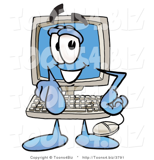 Illustration of a Cartoon Computer Mascot Pointing at the Viewer