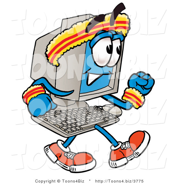 Illustration of a Cartoon Computer Mascot Speed Walking or Jogging