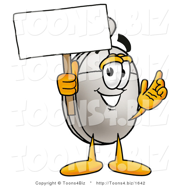 Illustration of a Cartoon Computer Mouse Mascot Holding a Blank Sign