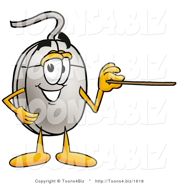 Illustration of a Cartoon Computer Mouse Mascot Holding a Pointer Stick