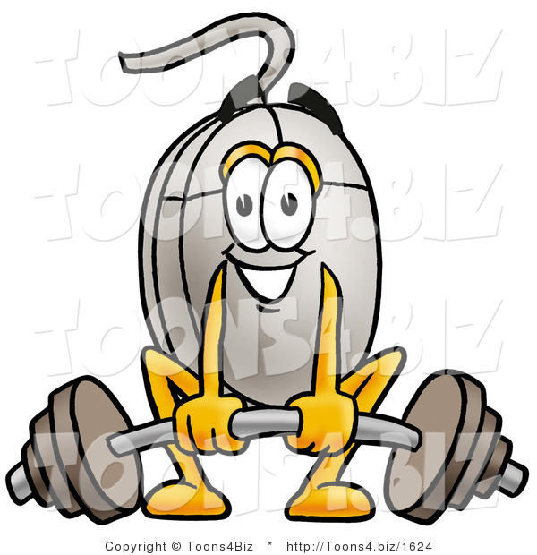 Illustration of a Cartoon Computer Mouse Mascot Lifting a Heavy Barbell