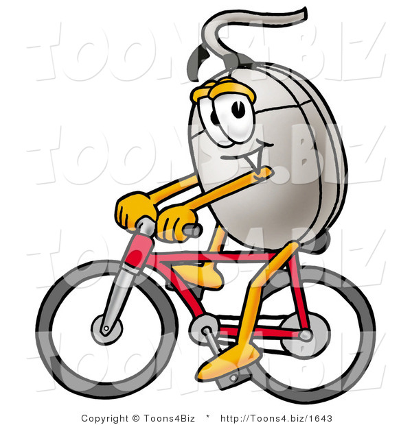 Illustration of a Cartoon Computer Mouse Mascot Riding a Bicycle