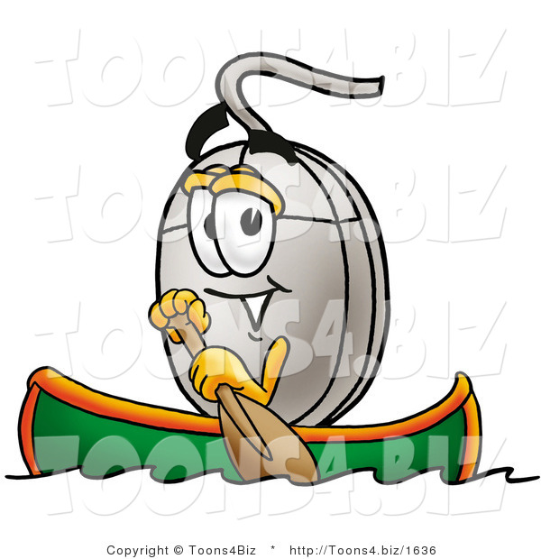 Illustration of a Cartoon Computer Mouse Mascot Rowing a Boat