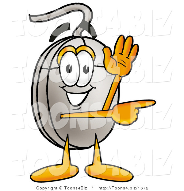 Illustration of a Cartoon Computer Mouse Mascot Waving and Pointing
